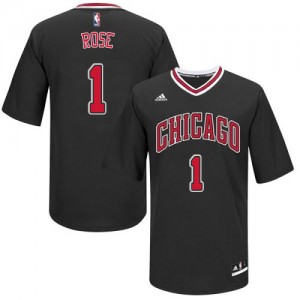 Maillot NBA Chicago Bulls #1 Derrick Rose Noir Adidas Authentic Short Sleeve - Homme