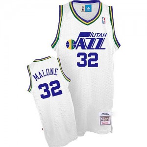 Maillot NBA Utah Jazz #32 Karl Malone Blanc Adidas Authentic Throwback - Homme