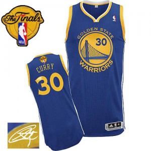 Maillot Adidas Bleu royal Road Autographed 2015 The Finals Patch Authentic Golden State Warriors - Stephen Curry #30 - Homme