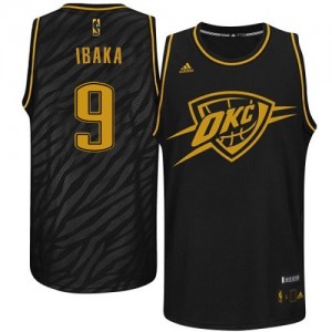 Oklahoma City Thunder #9 Adidas Precious Metals Fashion Noir Authentic Maillot d'équipe de NBA pas cher - Serge Ibaka pour Homme