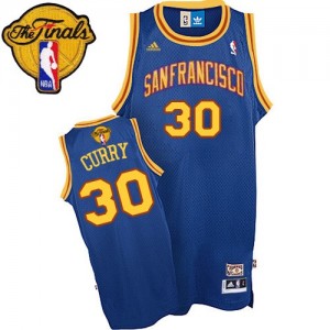 Maillot Adidas Bleu royal Throwback San Francisco 2015 The Finals Patch Authentic Golden State Warriors - Stephen Curry #30 - Homme