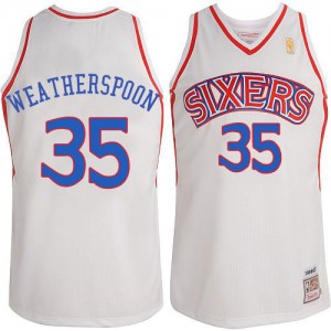 Maillot NBA Blanc Clarence Weatherspoon #35 Philadelphia 76ers Throwack Authentic Homme Mitchell and Ness