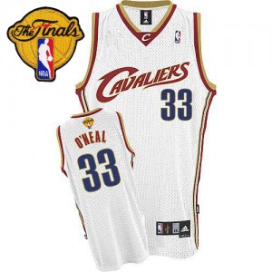 Maillot NBA Blanc Shaquille O'Neal #33 Cleveland Cavaliers Throwback 2015 The Finals Patch Authentic Homme Adidas