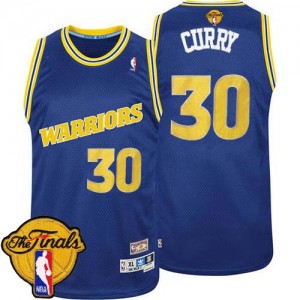 Maillot Swingman Golden State Warriors NBA Throwback Day 2015 The Finals Patch Bleu - #30 Stephen Curry - Homme