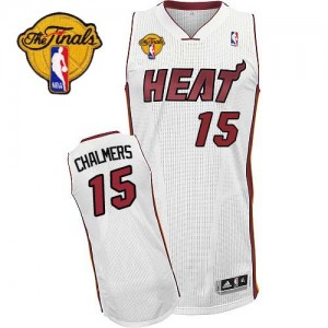 Miami Heat #15 Adidas Home Finals Patch Blanc Authentic Maillot d'équipe de NBA à vendre - Mario Chalmers pour Homme