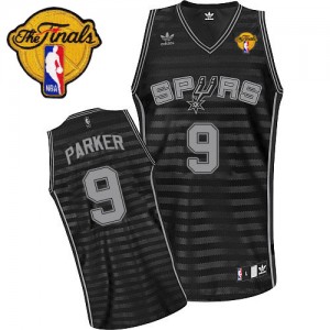 San Antonio Spurs Tony Parker #9 Groove Finals Patch Swingman Maillot d'équipe de NBA - Gris noir pour Homme