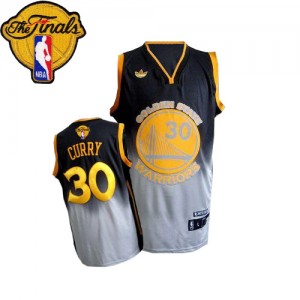 Maillot NBA Gris noir Stephen Curry #30 Golden State Warriors Fadeaway Fashion 2015 The Finals Patch Authentic Homme Adidas