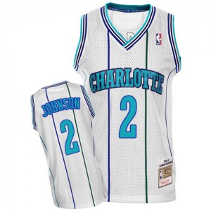 Maillot NBA Charlotte Hornets #2 Larry Johnson Blanc Mitchell and Ness Swingman Throwback - Homme