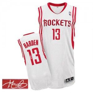 Maillot Authentic Houston Rockets NBA Home Autographed Blanc - #13 James Harden - Homme