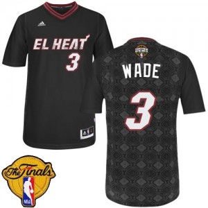 Maillot NBA Authentic Dwyane Wade #3 Miami Heat New Latin Nights Finals Patch Noir - Homme