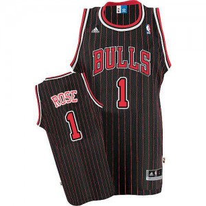 Maillot NBA Authentic Derrick Rose #1 Chicago Bulls Strip Noir Rouge - Homme