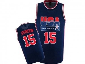 Team USA Nike Magic Johnson #15 2012 Olympic Retro Authentic Maillot d'équipe de NBA - Bleu marin pour Homme