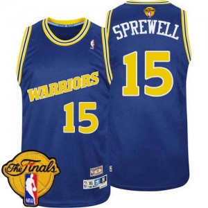 Maillot Authentic Golden State Warriors NBA Throwback 2015 The Finals Patch Bleu - #15 Latrell Sprewell - Homme