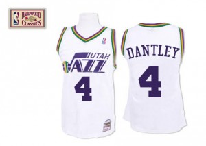 Utah Jazz Mitchell and Ness Adrian Dantley #4 Throwback Authentic Maillot d'équipe de NBA - Blanc pour Homme