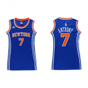 New York Knicks Carmelo Anthony #7 Dress Authentic Maillot d'équipe de NBA - Bleu royal pour Femme