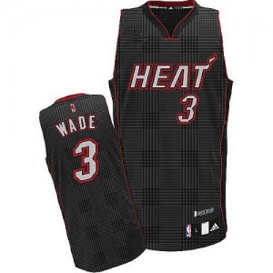 Maillot NBA Miami Heat #3 Dwyane Wade Noir Adidas Authentic Rhythm Fashion - Homme
