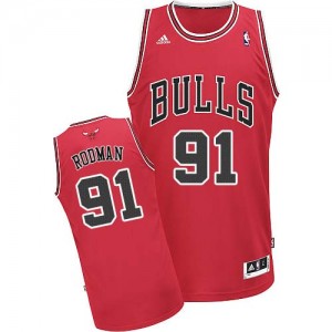 Maillot NBA Rouge Dennis Rodman #91 Chicago Bulls Road Swingman Homme Adidas