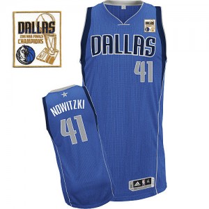 Maillot NBA Authentic Dirk Nowitzki #41 Dallas Mavericks Road Champions Patch Bleu royal - Homme