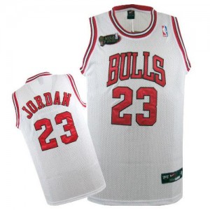 Maillot NBA Blanc Michael Jordan #23 Chicago Bulls Throwback Champions Patch Authentic Homme Nike