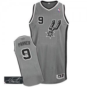 San Antonio Spurs #9 Adidas Alternate Autographed Gris argenté Authentic Maillot d'équipe de NBA Le meilleur cadeau - Tony Parker pour Homme