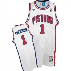 Maillot Adidas Blanc Throwback Authentic Detroit Pistons - Allen Iverson #1 - Homme