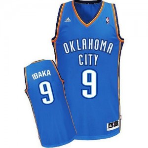 Maillot NBA Oklahoma City Thunder #9 Serge Ibaka Bleu royal Adidas Swingman Road - Homme