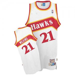Maillot NBA Atlanta Hawks #21 Dominique Wilkins Blanc Adidas Authentic Throwback - Homme