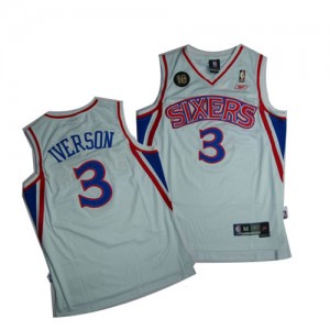 Maillot NBA Philadelphia 76ers #3 Allen Iverson Blanc Authentic 10TH Throwback - Homme