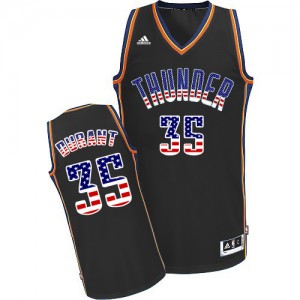 Maillot NBA Oklahoma City Thunder #35 Kevin Durant Noir Adidas Authentic USA Flag Fashion - Homme