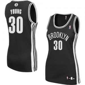 Brooklyn Nets Thaddeus Young #30 Road Authentic Maillot d'équipe de NBA - Noir pour Femme