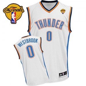 Maillot NBA Blanc Russell Westbrook #0 Oklahoma City Thunder Home Finals Patch Authentic Homme Adidas