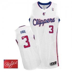 Los Angeles Clippers Chris Paul #3 Home Autographed Authentic Maillot d'équipe de NBA - Blanc pour Homme