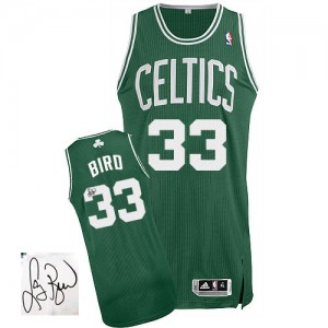 Maillot NBA Vert (No Blanc) Larry Bird #33 Boston Celtics Road Autographed Authentic Homme Adidas