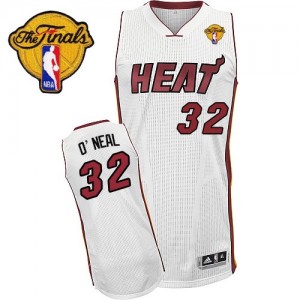 Miami Heat #32 Adidas Home Finals Patch Blanc Swingman Maillot d'équipe de NBA Vente - Shaquille O'Neal pour Homme