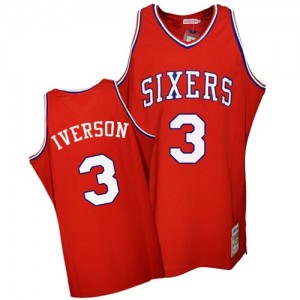 Philadelphia 76ers Mitchell and Ness Allen Iverson #3 Throwback Authentic Maillot d'équipe de NBA - Rouge pour Homme