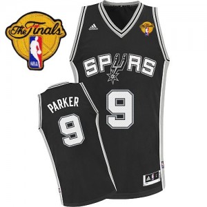 Maillot NBA Noir Tony Parker #9 San Antonio Spurs Road Finals Patch Swingman Enfants Adidas
