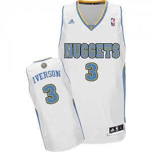 Denver Nuggets #3 Adidas Home Blanc Swingman Maillot d'équipe de NBA Discount - Allen Iverson pour Homme