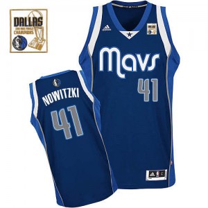 Maillot NBA Bleu marin Dirk Nowitzki #41 Dallas Mavericks Alternate Champions Patch Swingman Homme Adidas