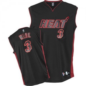 Maillot NBA Miami Heat #3 Dwyane Wade Noir noir / Rouge Adidas Authentic - Homme