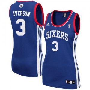 Maillot NBA Philadelphia 76ers #3 Allen Iverson Bleu royal Adidas Authentic Alternate - Femme