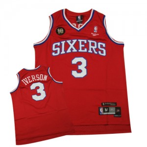 Maillot NBA Authentic Allen Iverson #3 Philadelphia 76ers Throwback 10TH Rouge - Homme
