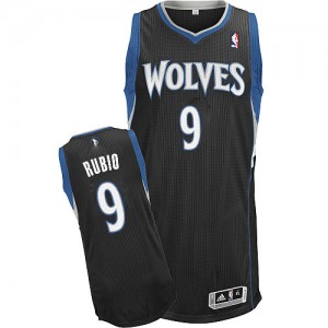Maillot Adidas Noir Alternate Authentic Minnesota Timberwolves - Ricky Rubio #9 - Homme