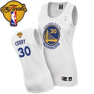 Maillot Authentic Golden State Warriors NBA Home 2015 The Finals Patch Blanc - #30 Stephen Curry - Femme