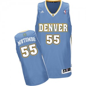 Maillot NBA Denver Nuggets #55 Dikembe Mutombo Bleu clair Adidas Swingman Road - Homme