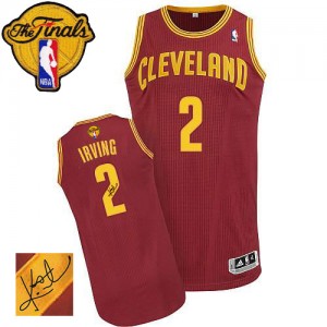 Maillot Authentic Cleveland Cavaliers NBA Road Autographed 2015 The Finals Patch Vin Rouge - #2 Kyrie Irving - Homme