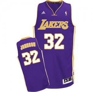 Maillot NBA Los Angeles Lakers #32 Magic Johnson Violet Adidas Swingman Road - Homme
