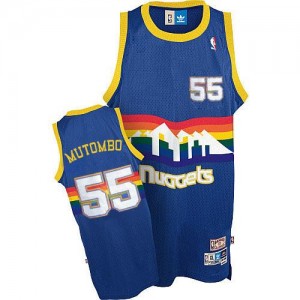Maillot NBA Bleu clair Dikembe Mutombo #55 Denver Nuggets Throwback Authentic Homme Adidas
