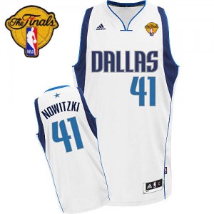 Maillot NBA Dallas Mavericks #41 Dirk Nowitzki Blanc Adidas Swingman Home Finals Patch - Homme