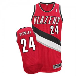 Maillot NBA Portland Trail Blazers #24 Mason Plumlee Rouge Adidas Authentic Alternate - Homme