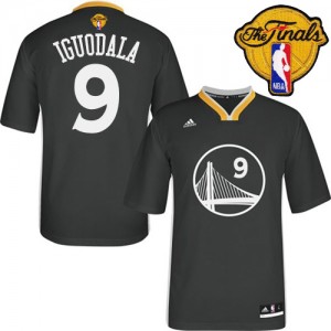 Maillot NBA Golden State Warriors #9 Andre Iguodala Noir Adidas Authentic Alternate 2015 The Finals Patch - Homme